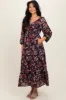 Brown Floral V-Neck Bubble Sleeve Maxi Dress sold by Pinkblush