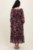 Brown Floral V-Neck Bubble Sleeve Maxi Dress sold by Pinkblush