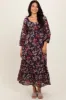Brown Floral V-Neck Bubble Sleeve Maxi Dress sold by Pinkblush