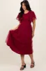 Burgundy Smocked Ruffled Mesh Midi Dress sold by Pinkblush