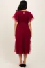 Burgundy Smocked Ruffled Mesh Midi Dress sold by Pinkblush
