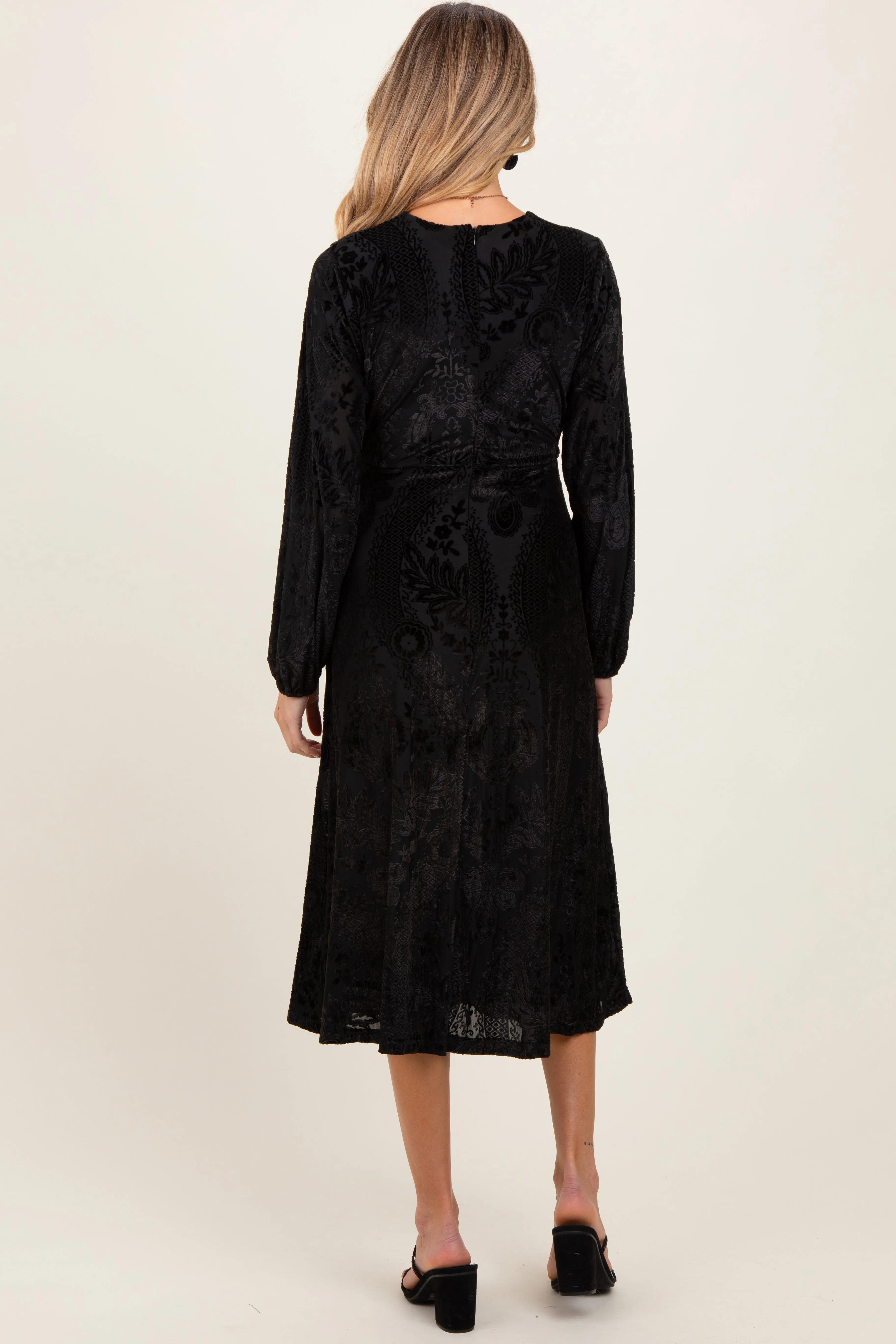 Black Velvet Damask Maternity Midi Dress sold by Pinkblush product image thumbnail 3