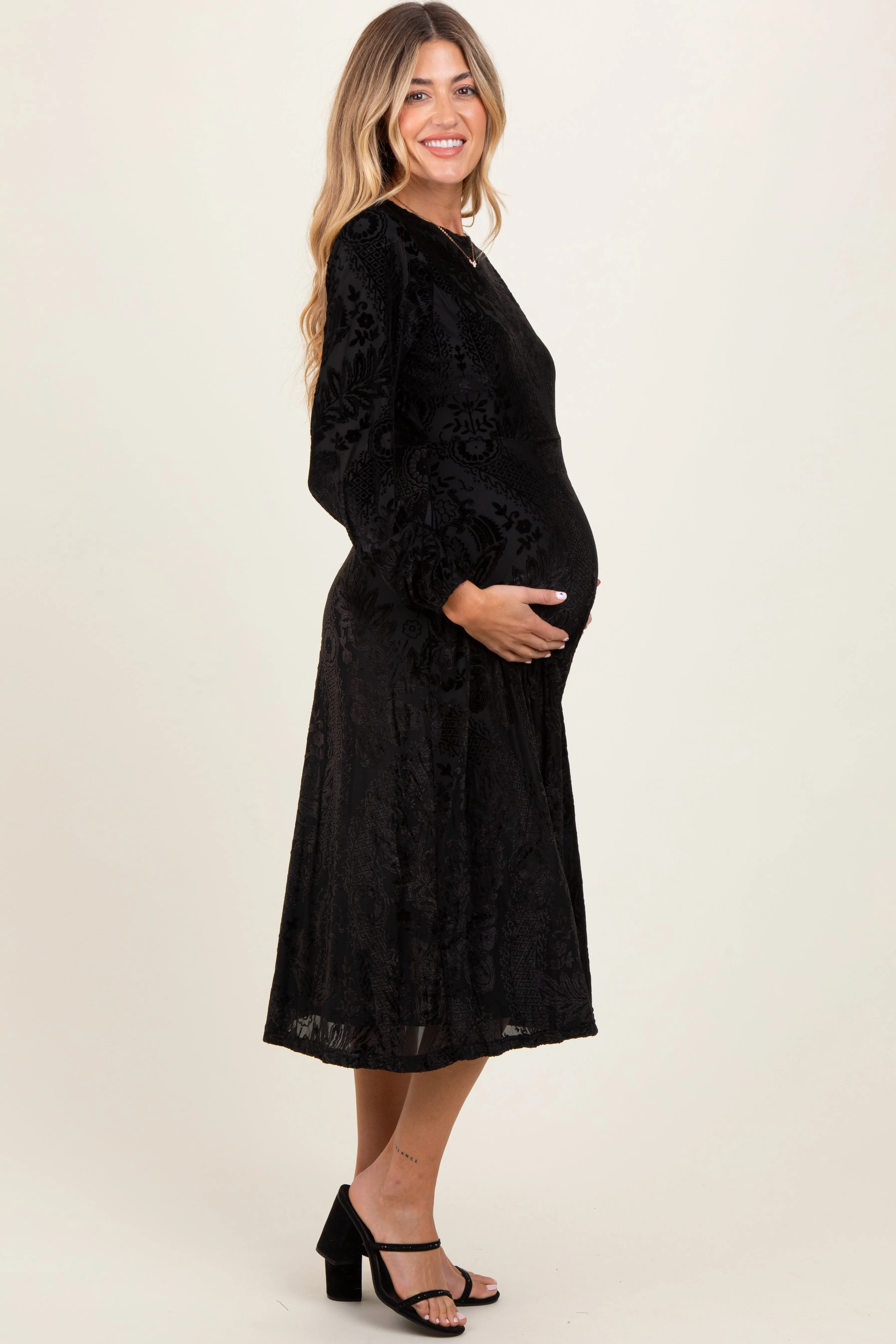 Black Velvet Damask Maternity Midi Dress sold by Pinkblush product image thumbnail 2