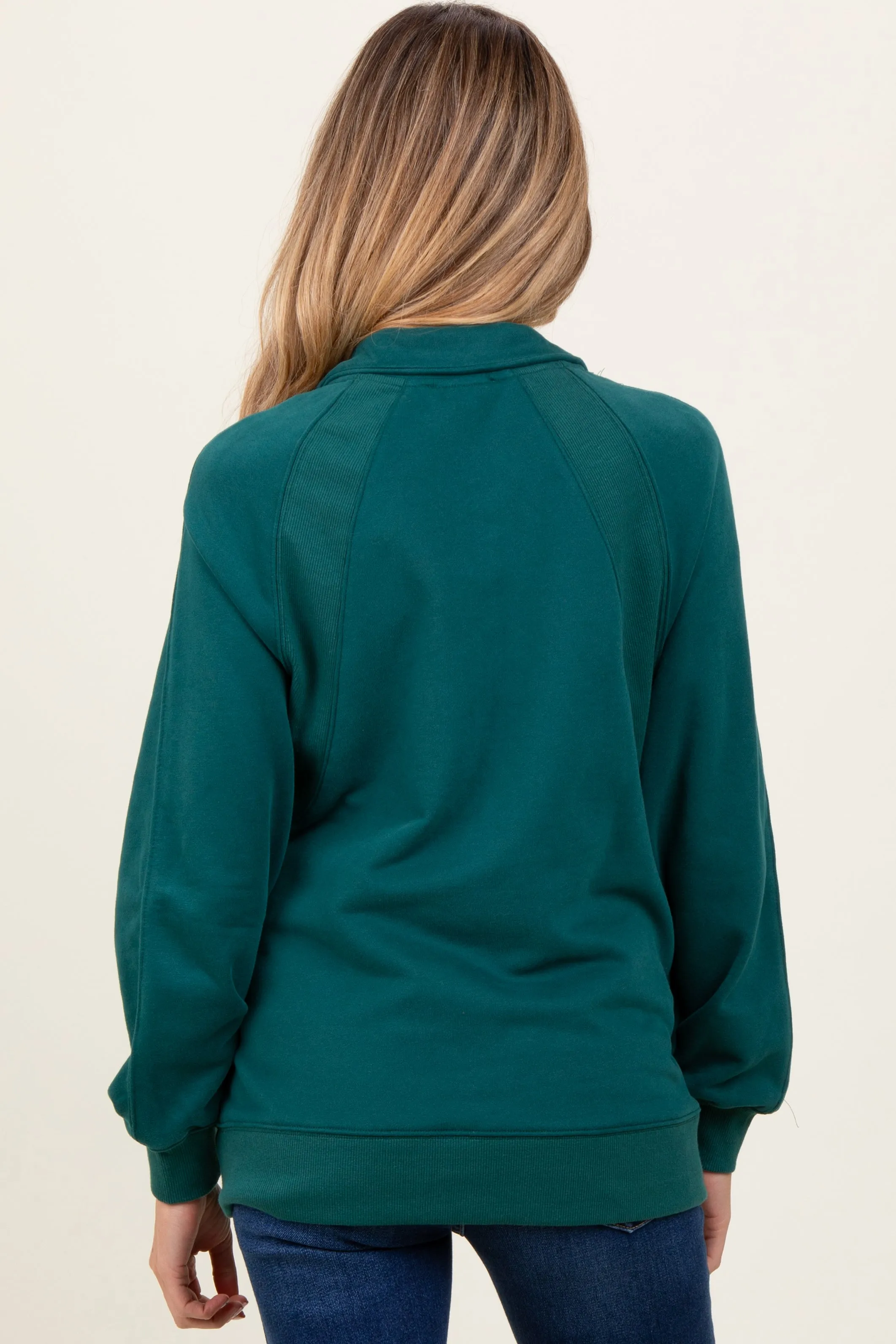 Forest Green Half Zip Contrast Rib Sweatshirt Maternity Top sold by Pinkblush product image thumbnail 4