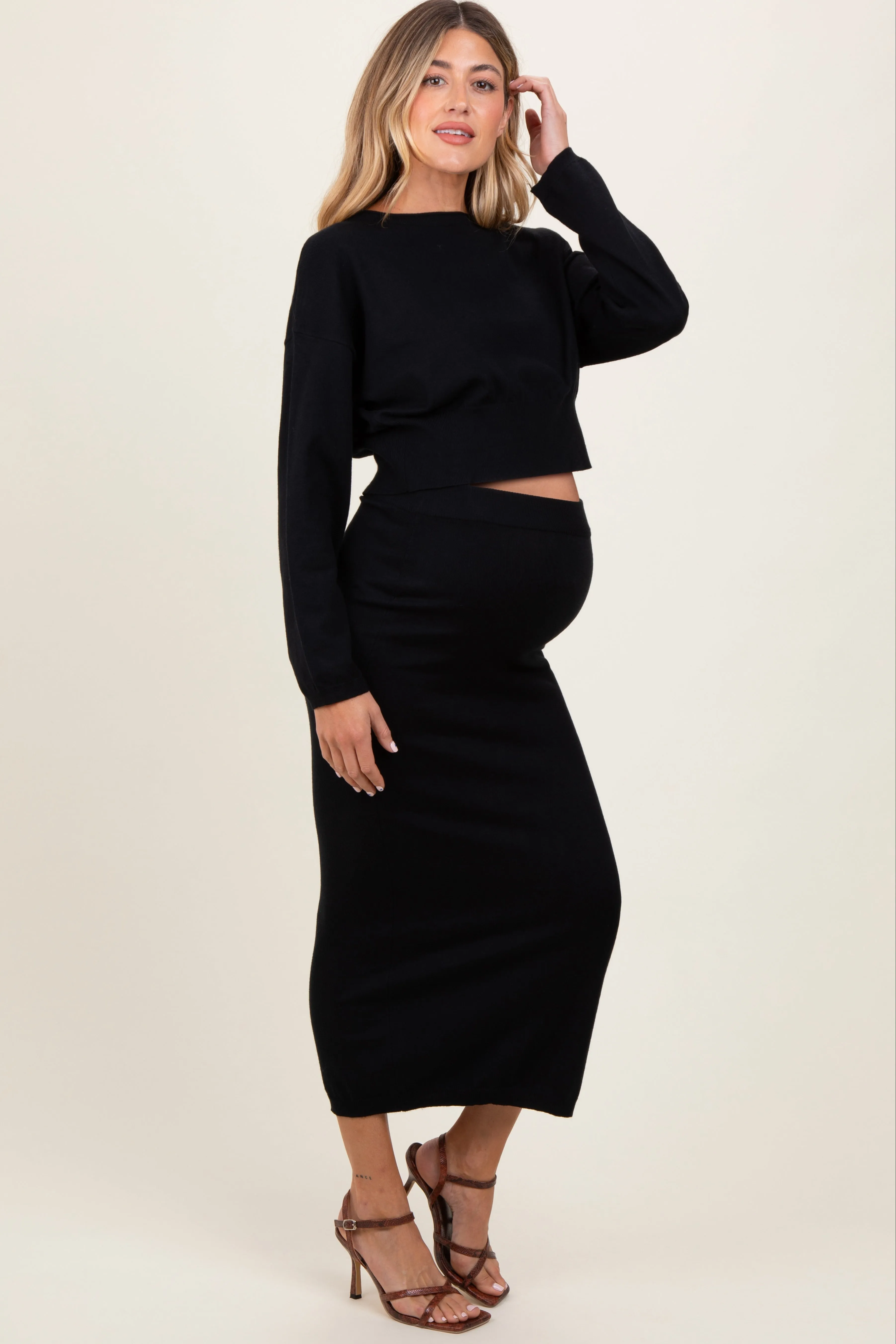 Black Knit Midi Skirt Sweater Maternity Set sold by Pinkblush product image thumbnail 2
