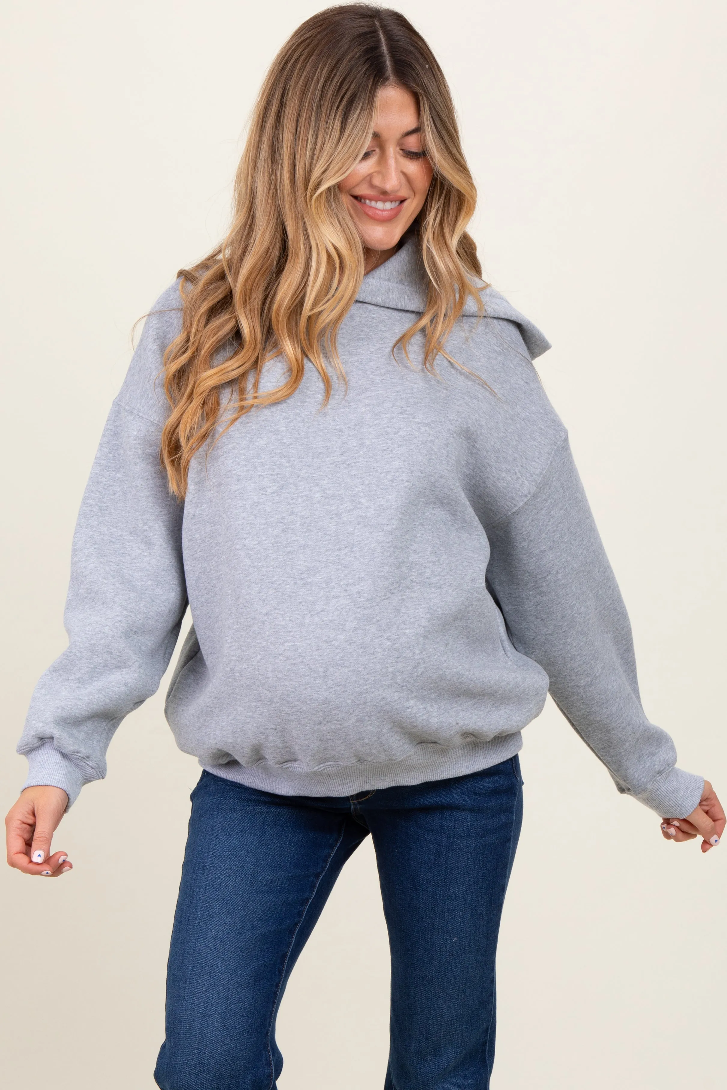 Heather Grey Fleece Oversized Pullover Maternity Hoodie sold by Pinkblush product image thumbnail 2