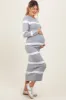 Heather Grey Striped Knit Long Sleeve Maternity Midi Sweater Dress sold by Pinkblush
