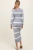 Heather Grey Striped Knit Long Sleeve Maternity Midi Sweater Dress sold by Pinkblush