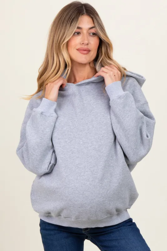 Heather Grey Fleece Oversized Pullover Maternity Hoodie sold by Pinkblush