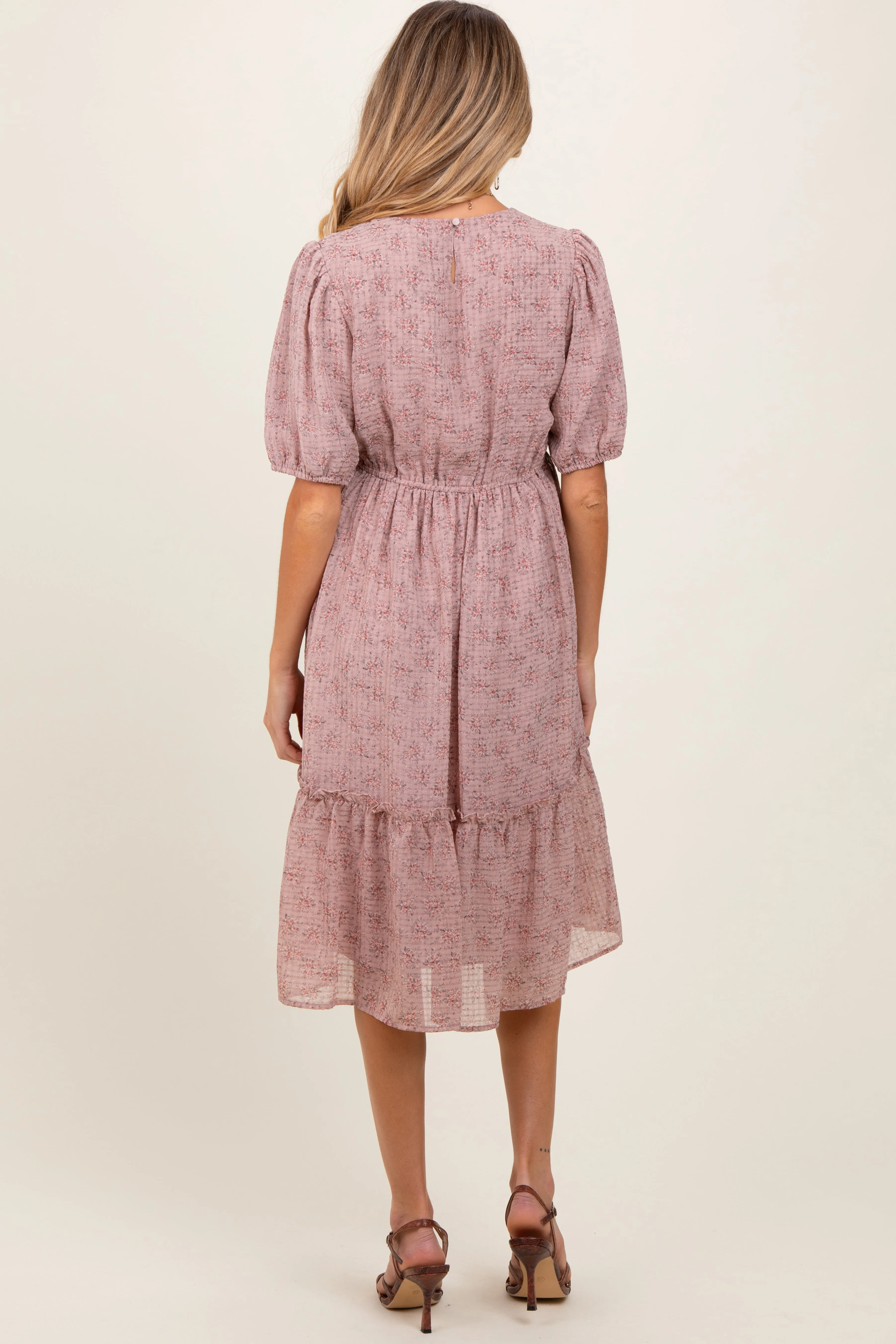 Mauve Printed Textured Maternity Midi Dress sold by Pinkblush product image thumbnail 2