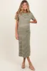 Olive Striped Short Sleeve Side Slit Maternity T-Shirt Midi Dress sold by Pinkblush