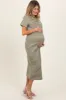 Olive Striped Short Sleeve Side Slit Maternity T-Shirt Midi Dress sold by Pinkblush