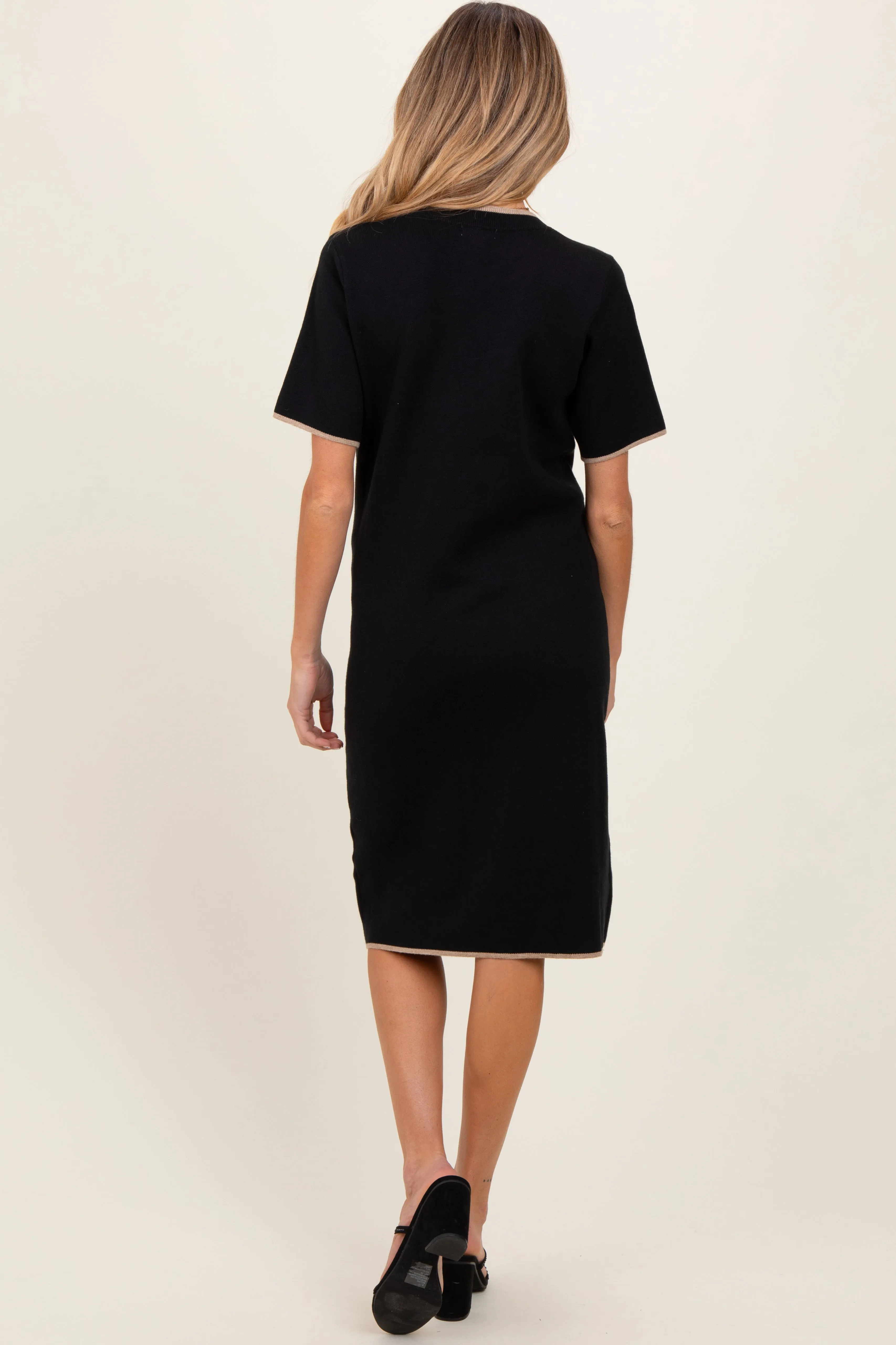 Black Knit Short Sleeve Contrast Trim Maternity Dress sold by Pinkblush product image thumbnail 3