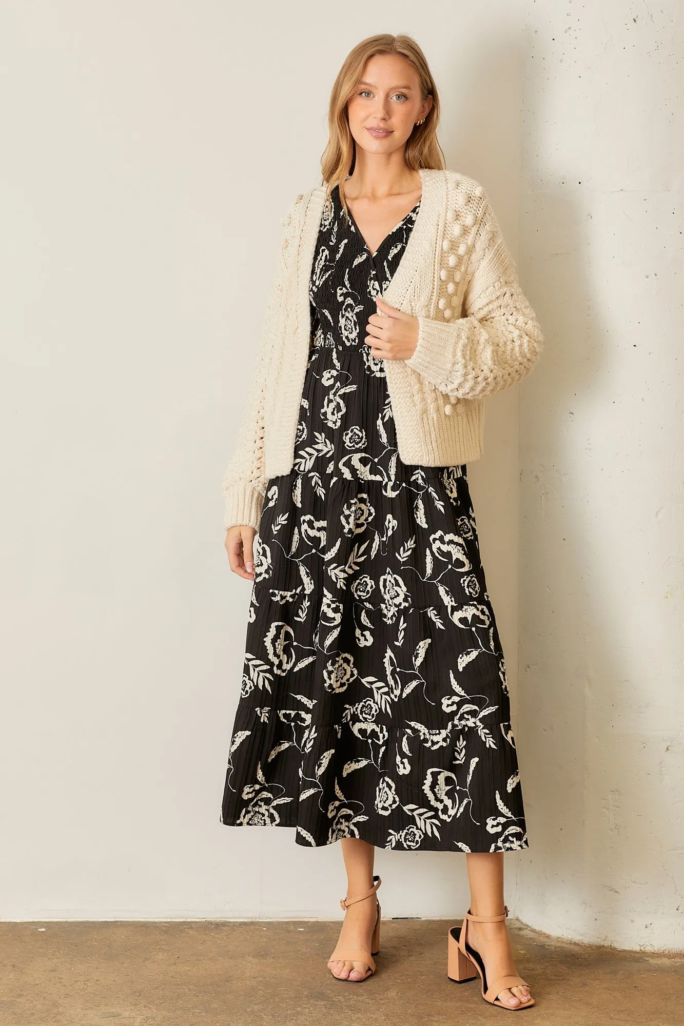 Black Floral Smocked Tiered Maternity Dress sold by Pinkblush product image thumbnail 5