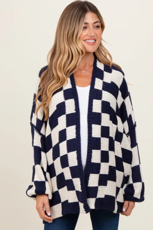 Navy Checkered Oversized Maternity Cardigan sold by Pinkblush