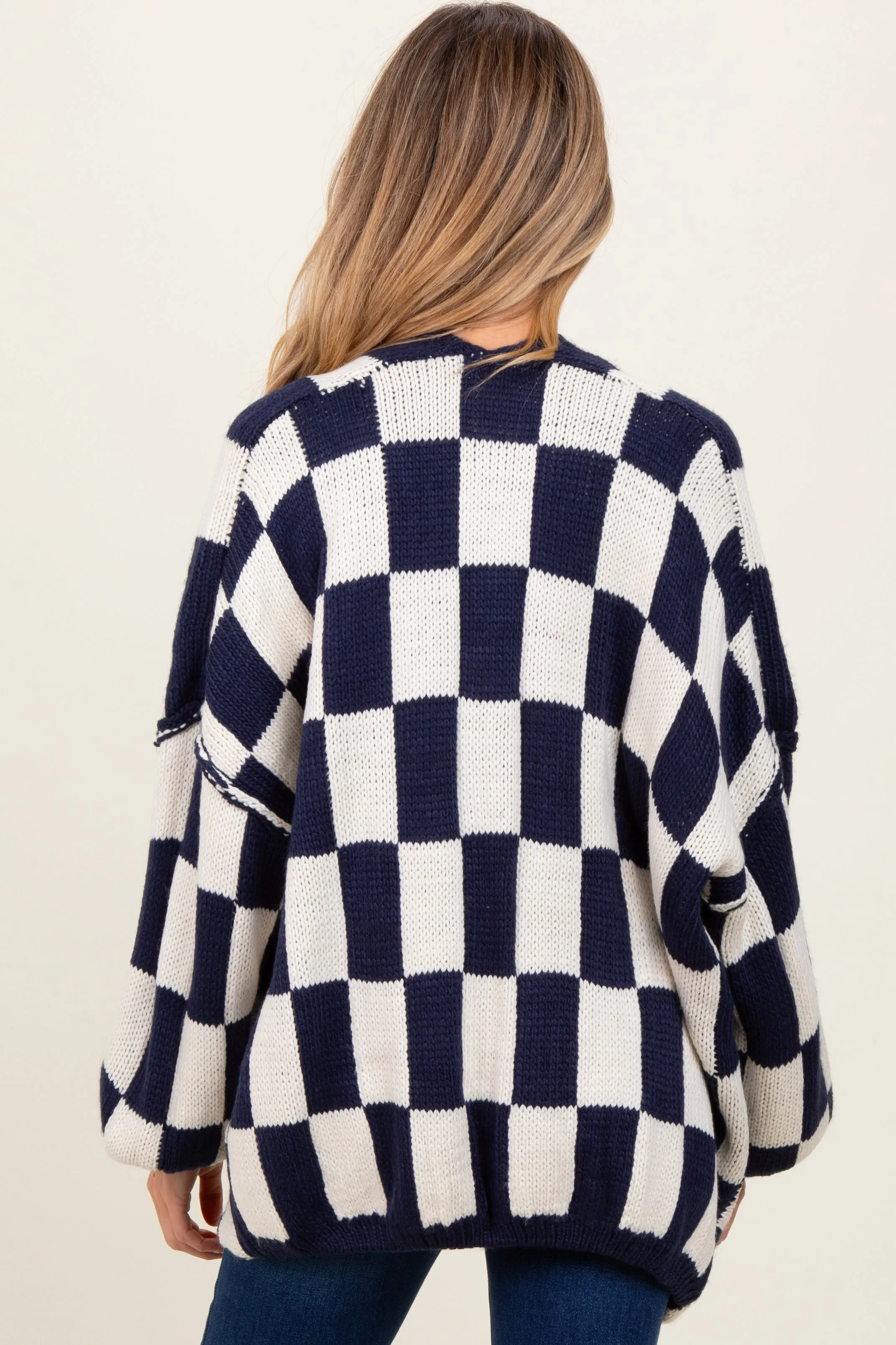 Navy Checkered Oversized Maternity Cardigan sold by Pinkblush product image thumbnail 4