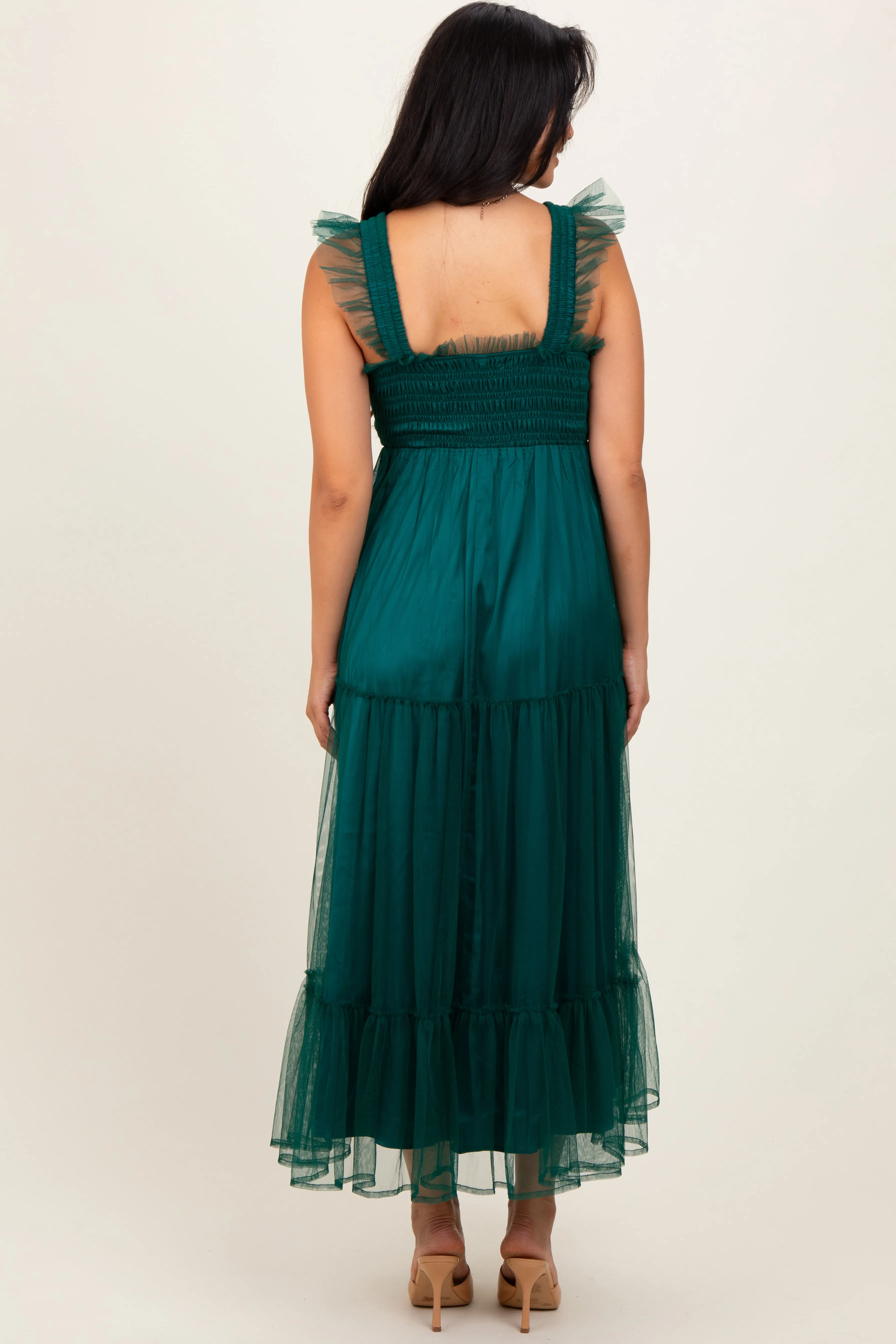 Green Mesh Overlay Smocked Midi Dress sold by Pinkblush product image thumbnail 4
