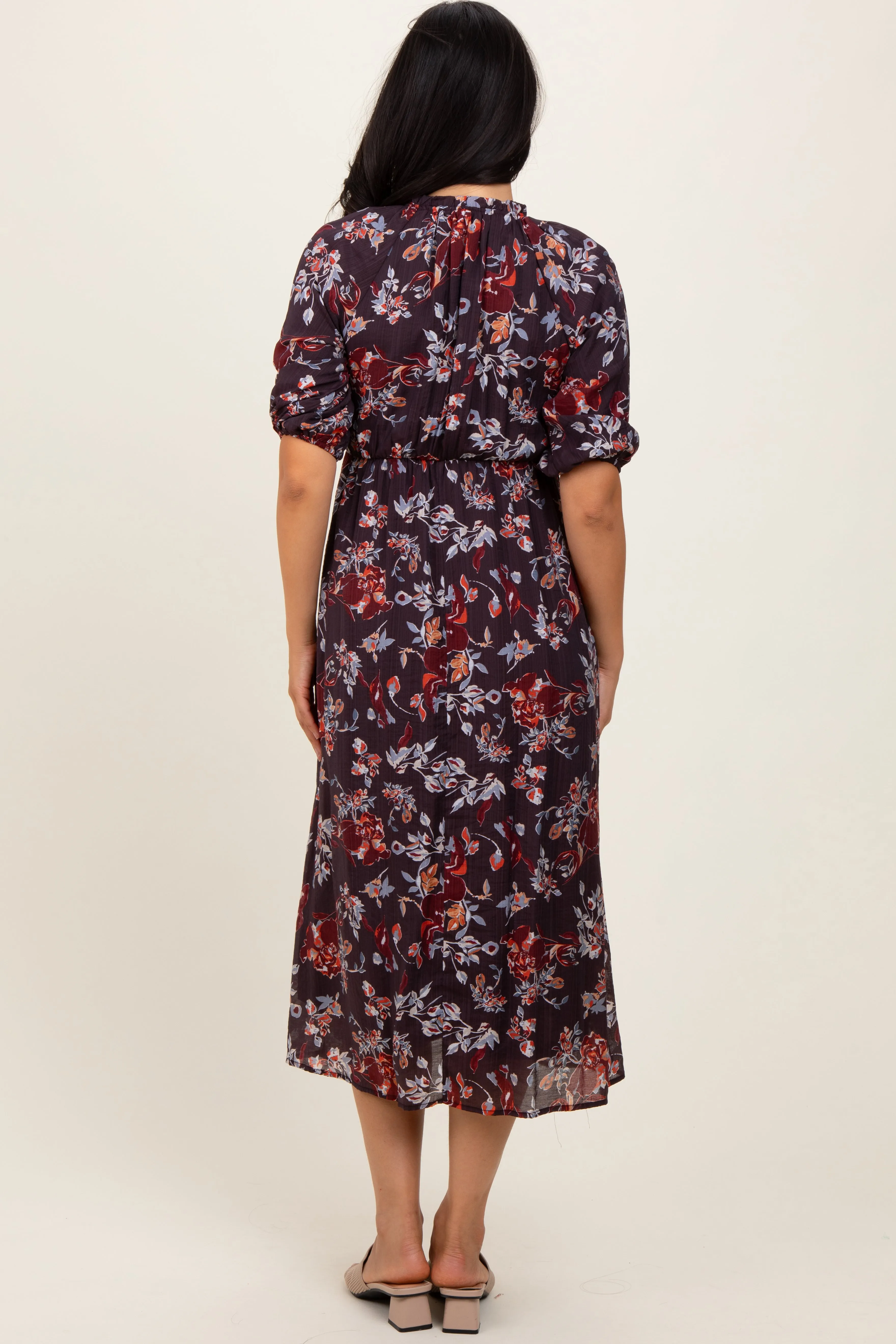 Brown Floral Smocked Button Down Midi Dress sold by Pinkblush product image thumbnail 4