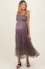 Mauve Mesh Overlay Smocked Maternity Midi Dress sold by Pinkblush