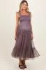 Mauve Mesh Overlay Smocked Maternity Midi Dress sold by Pinkblush