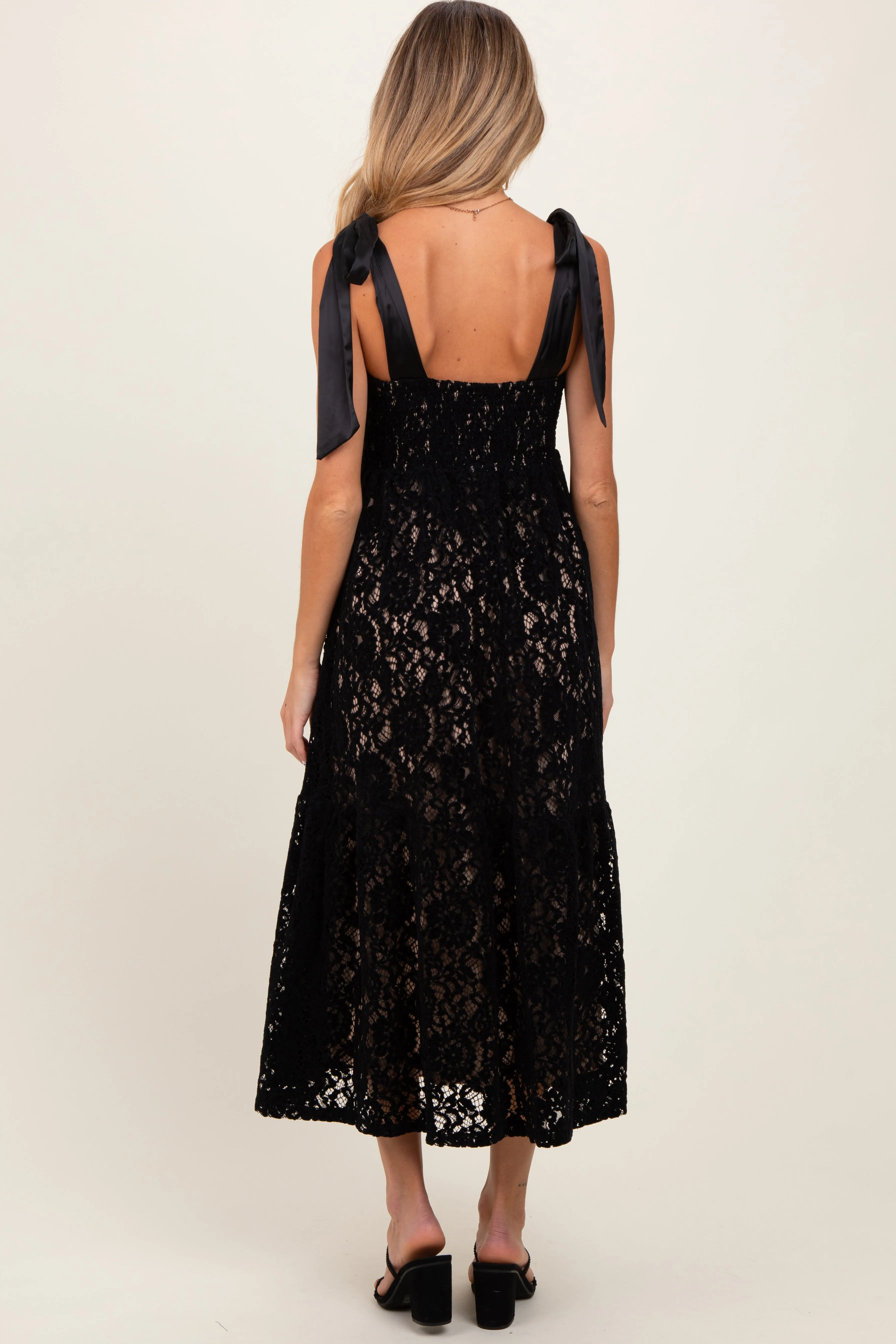 Black Velvet Lace Shoulder Bow Maternity Maxi Dress sold by Pinkblush product image thumbnail 4
