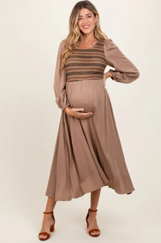 Mocha Contrast Knit Bodice Maternity Maxi Dress sold by Pinkblush