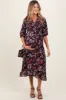Brown Floral Smocked Button Down Maternity Midi Dress sold by Pinkblush