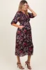 Brown Floral Smocked Button Down Maternity Midi Dress sold by Pinkblush