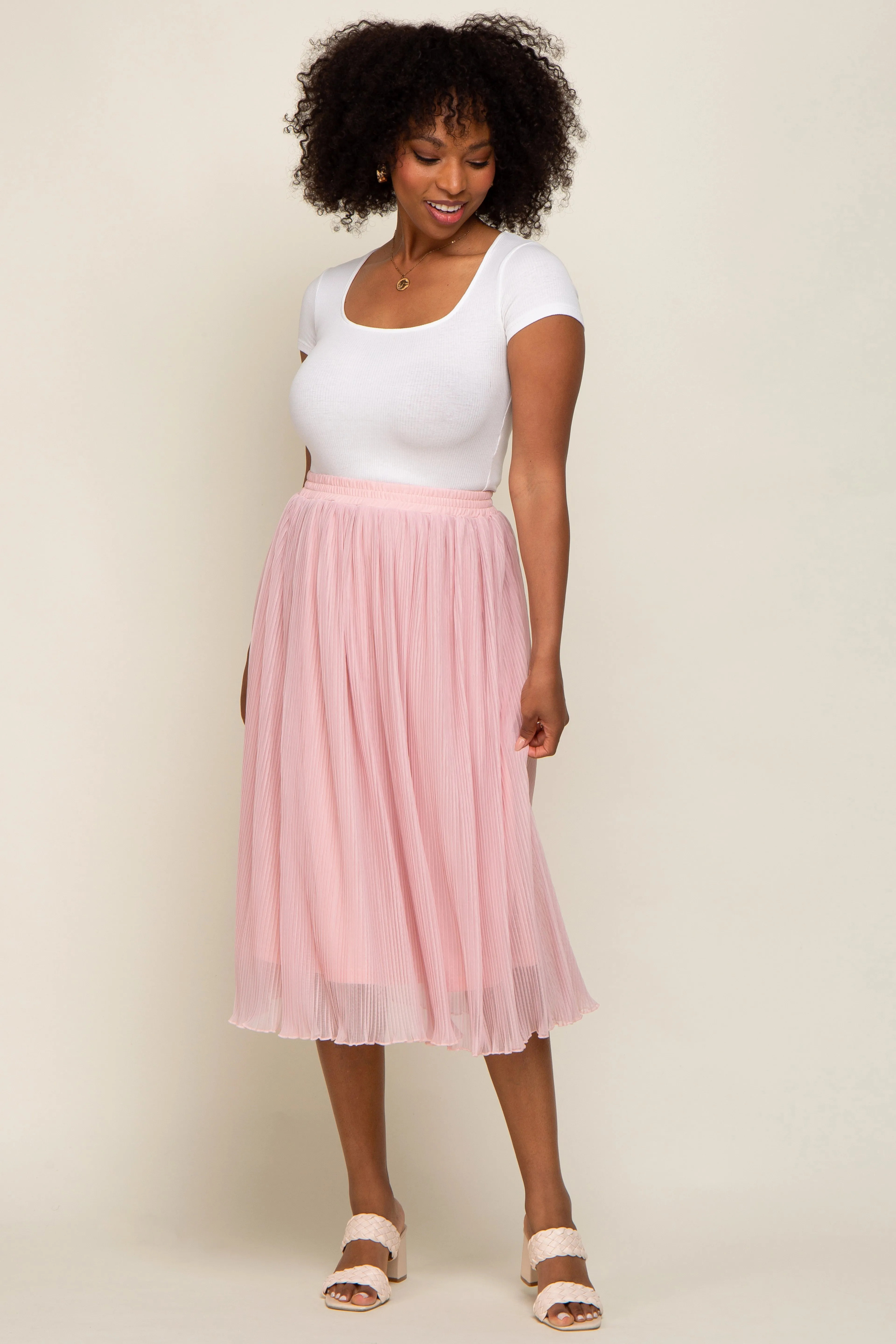 Pink Pleated Midi Skirt sold by Pinkblush product image thumbnail 5