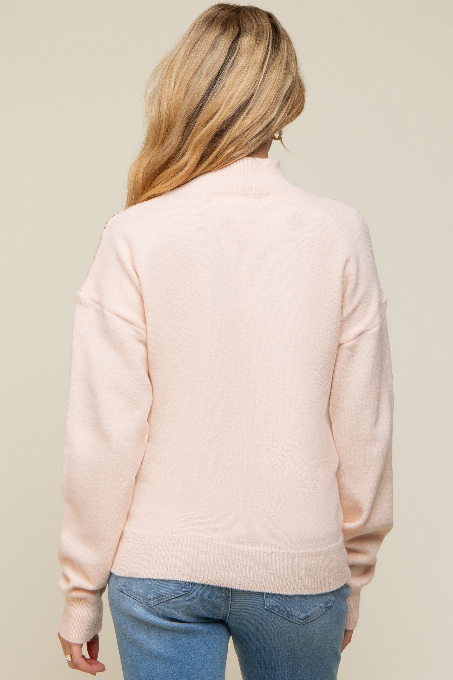 Light Pink Sequin Knit Mock Neck Maternity Sweater sold by Pinkblush product image thumbnail 3