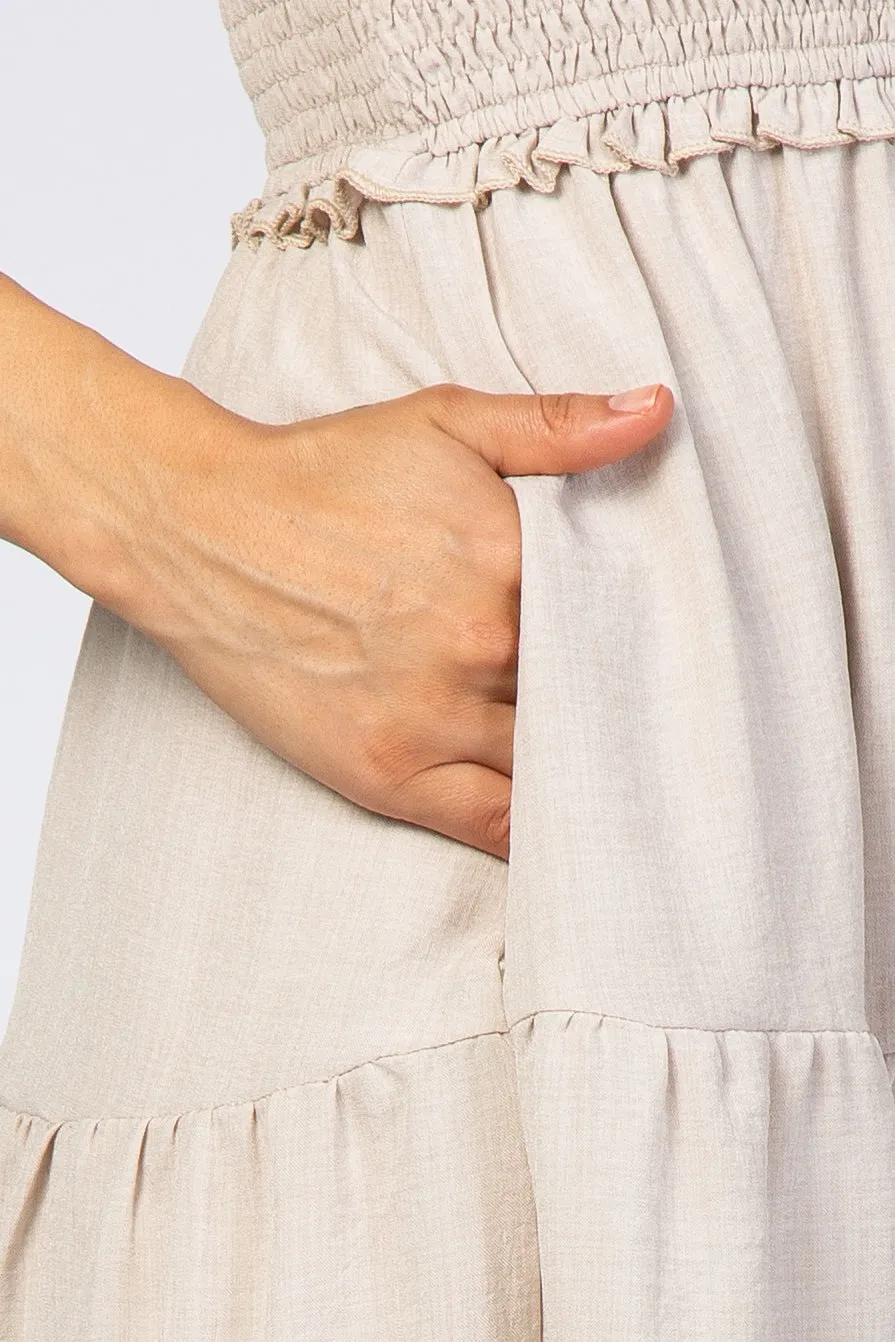 Beige Bow Strap Tiered Midi Dress sold by Pinkblush product image thumbnail 4