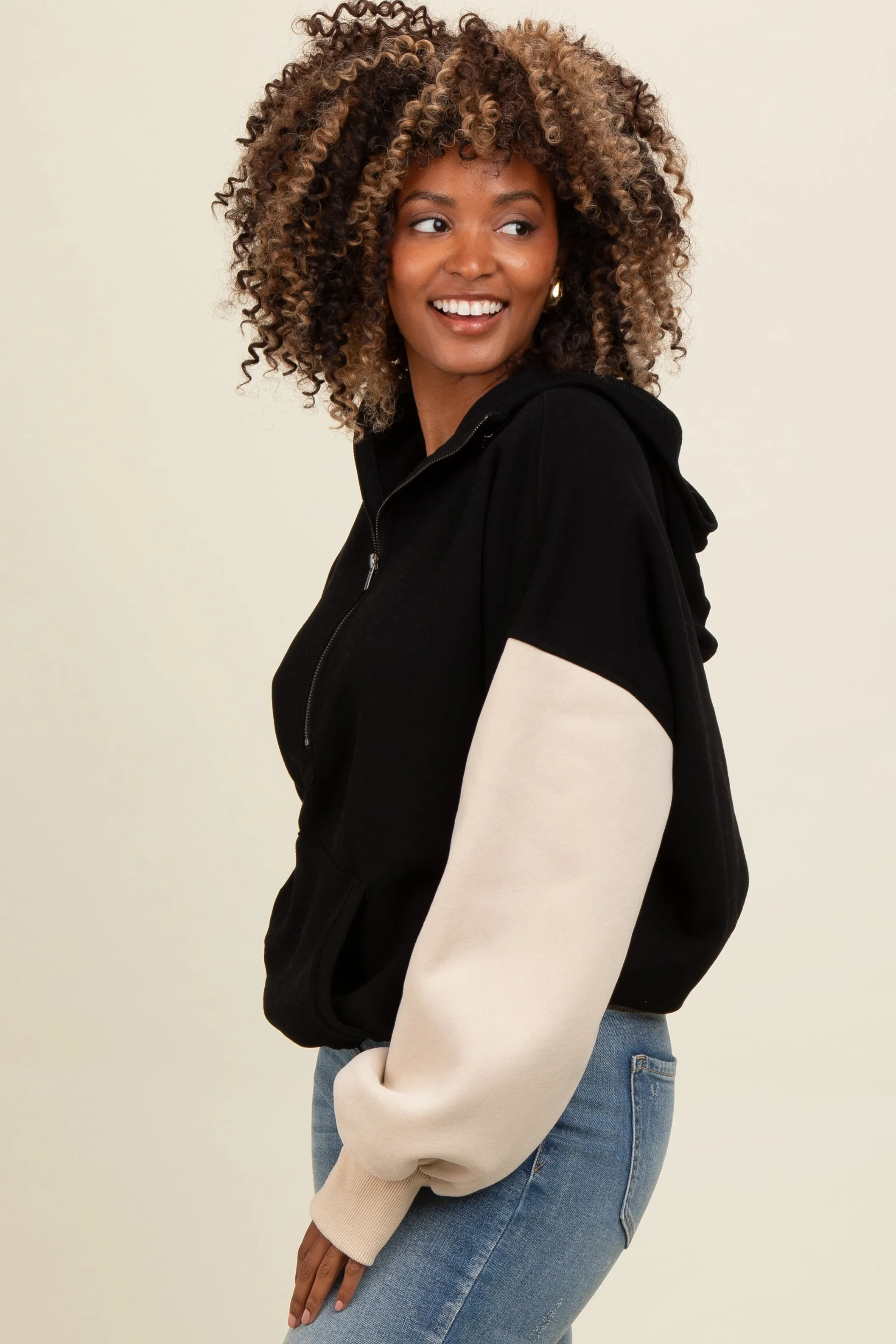 Black Colorblock Half Zip Hoodie sold by Pinkblush product image thumbnail 3