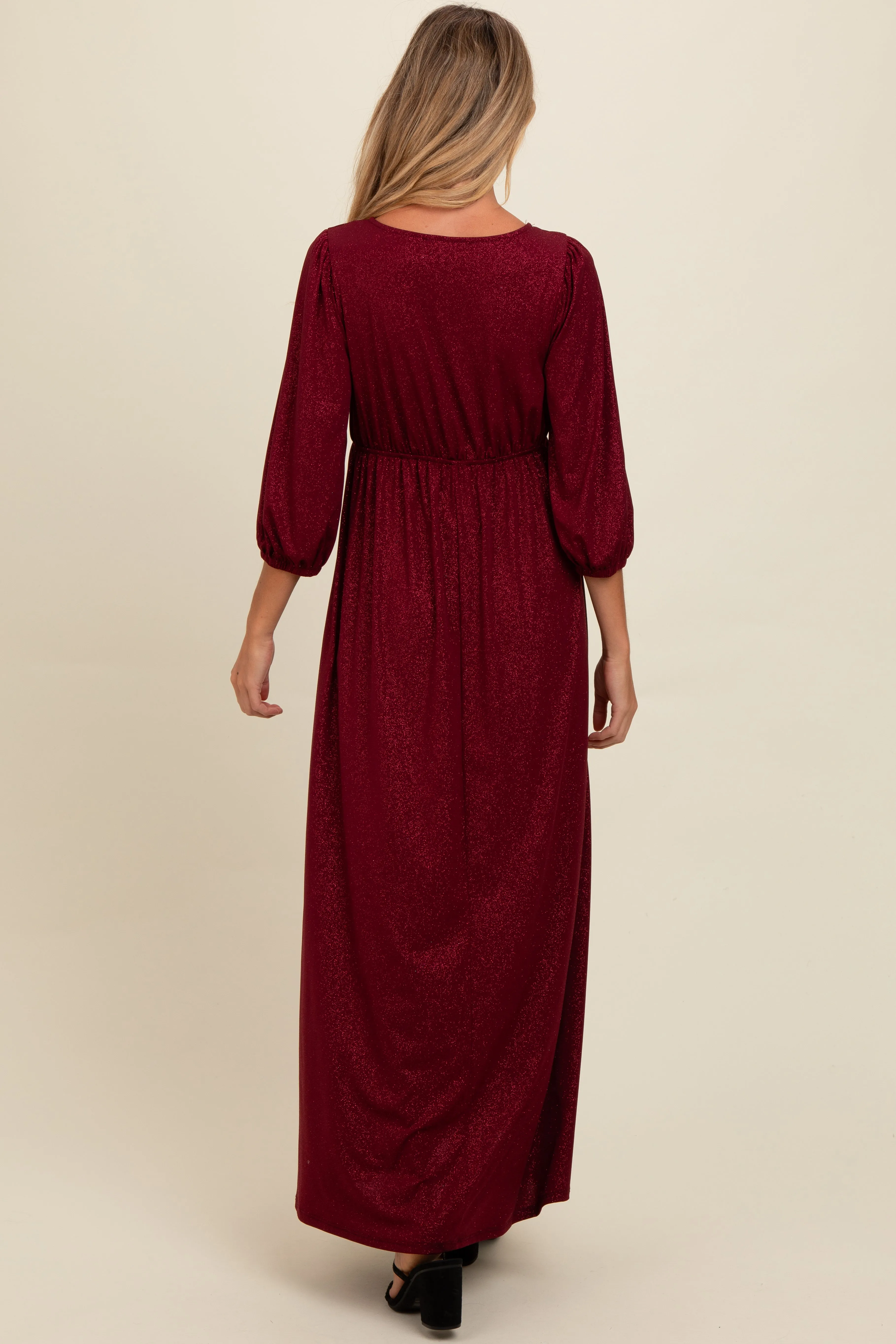 Burgundy Glitter V-Neck Maternity Maxi Dress sold by Pinkblush product image thumbnail 4