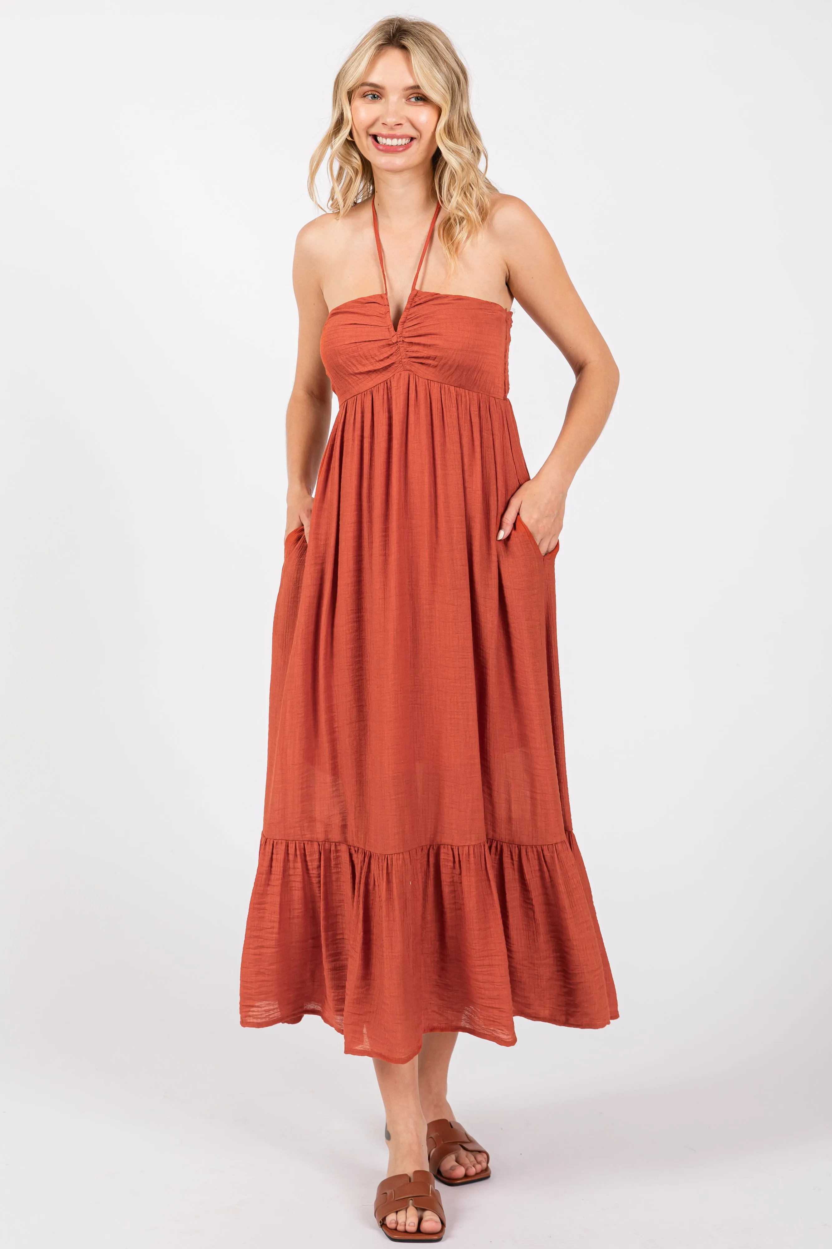 Rust Halter Midi Dress sold by Pinkblush product image thumbnail 4