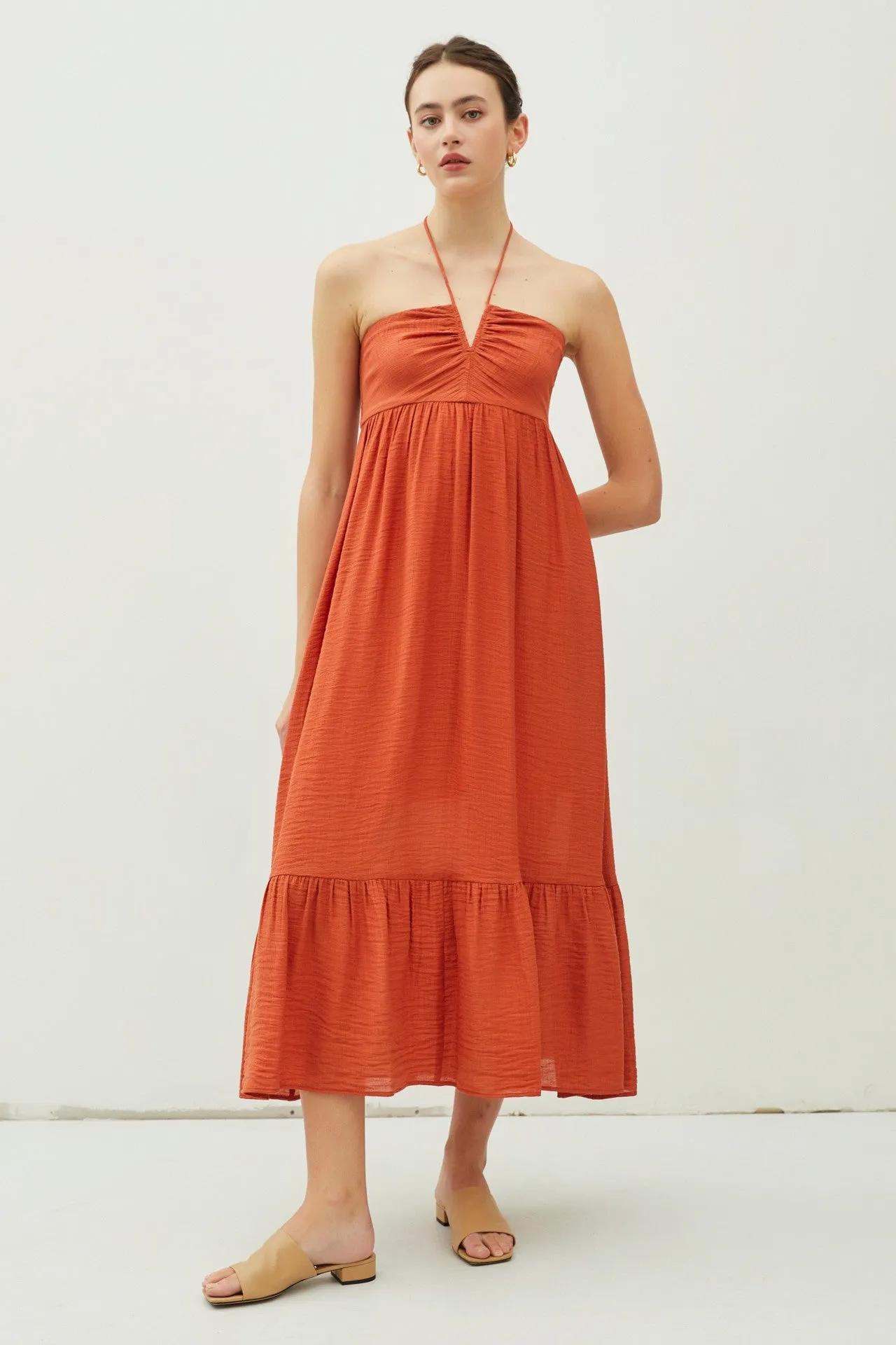 Rust Halter Midi Dress sold by Pinkblush