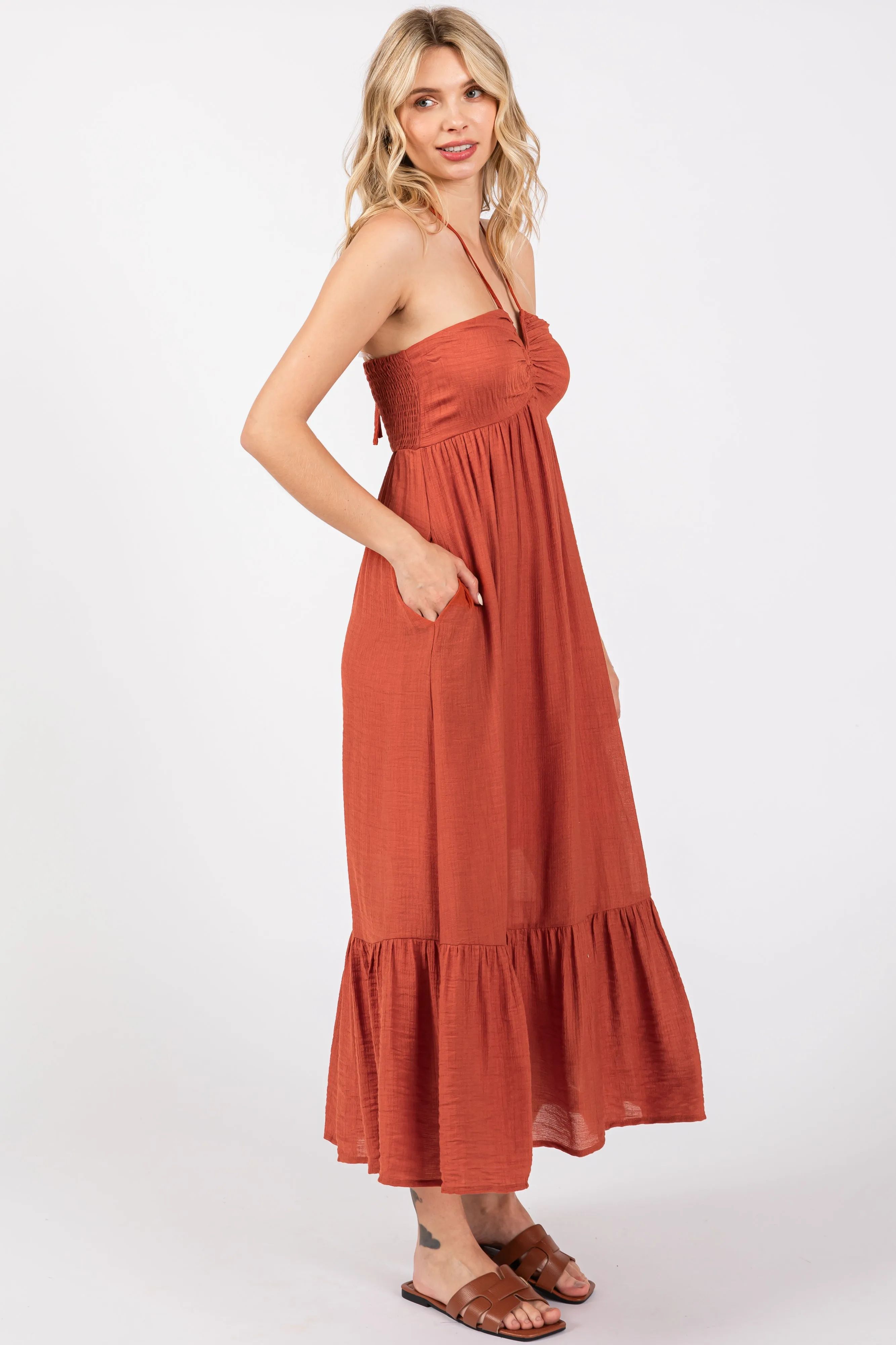 Rust Halter Midi Dress sold by Pinkblush product image thumbnail 5