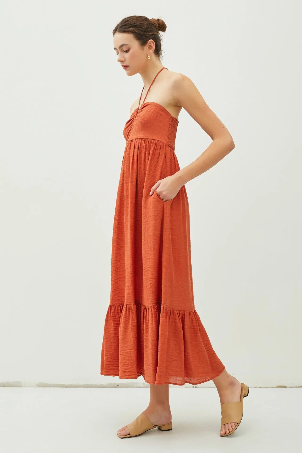Rust Halter Midi Dress sold by Pinkblush product image thumbnail 2