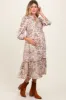 Brown Printed Split Ruffle Collar Maternity Midi Dress sold by Pinkblush