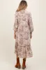 Brown Printed Split Ruffle Collar Maternity Midi Dress sold by Pinkblush