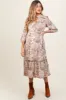 Brown Printed Split Ruffle Collar Maternity Midi Dress sold by Pinkblush