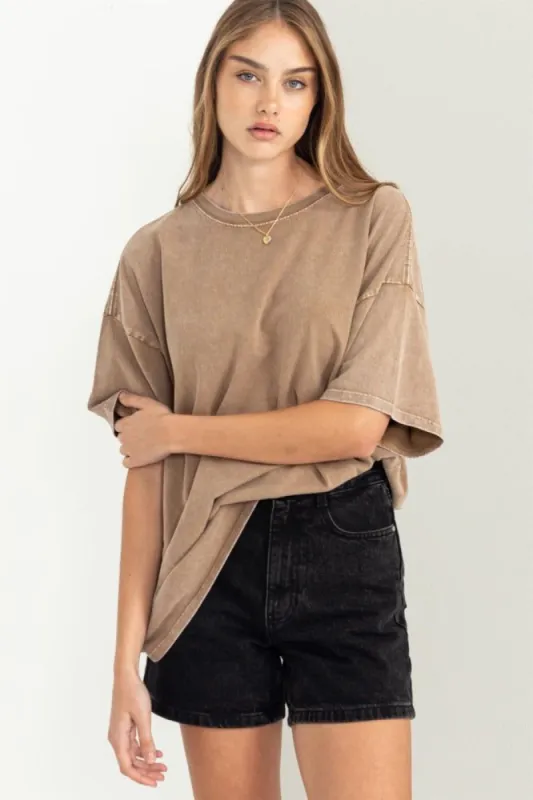 Mocha Faded Oversized T-Shirt sold by Pinkblush