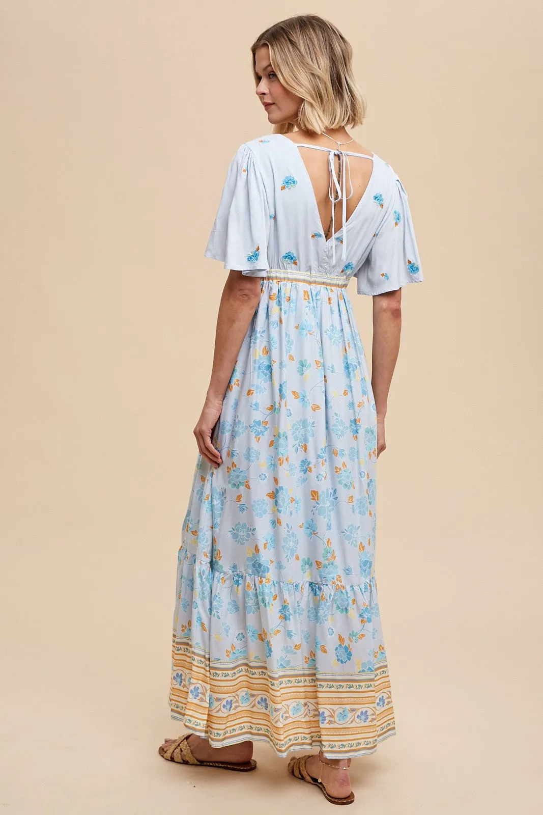 Light Blue Floral Flounce Sleeve Maxi Dress sold by Pinkblush product image thumbnail 4