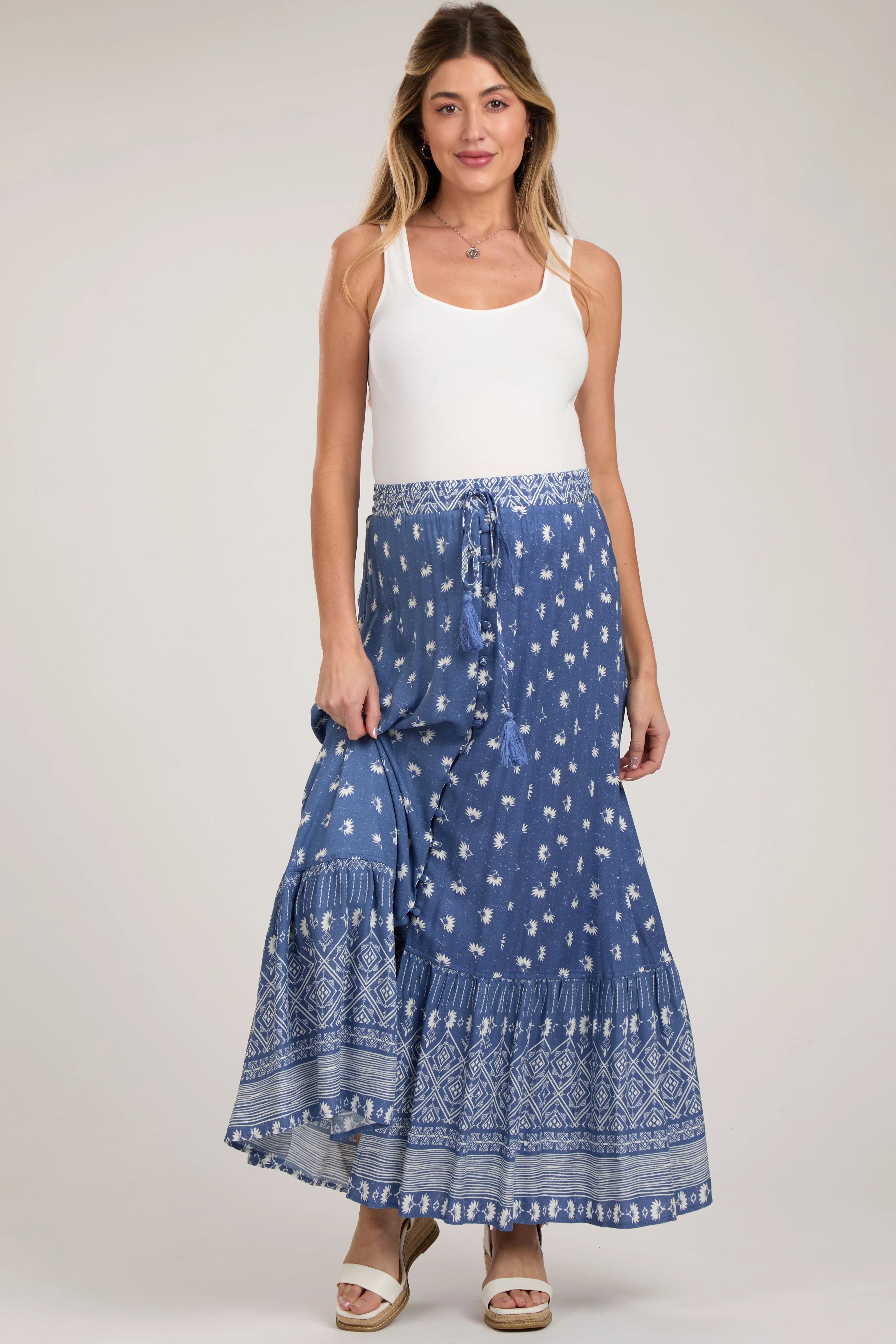 Blue Floral Button Front Maternity Maxi Skirt sold by Pinkblush product image thumbnail 2