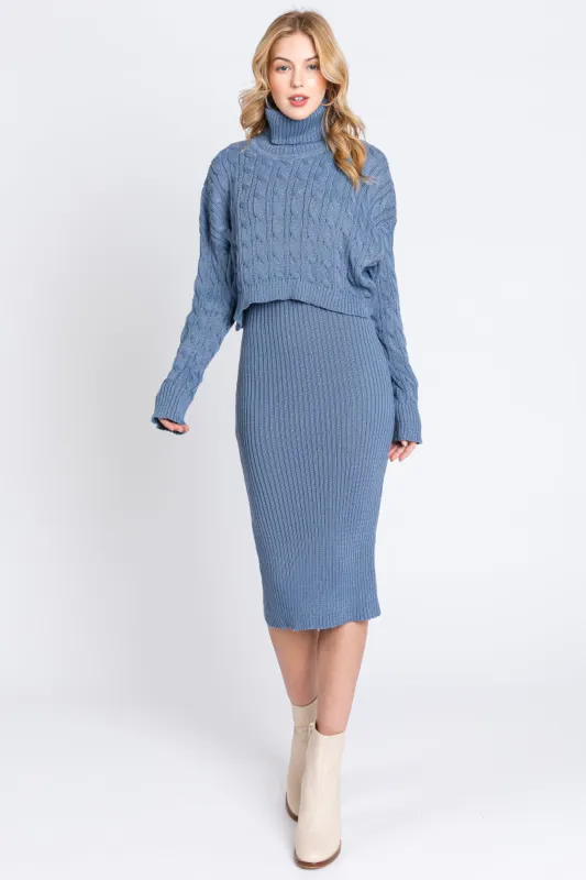 Light Blue Cable Knit Crop Sweater Dress Set sold by Pinkblush
