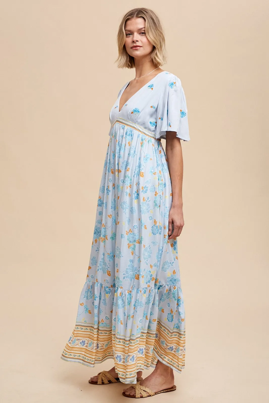 Light Blue Floral Flounce Sleeve Maxi Dress sold by Pinkblush product image thumbnail 3