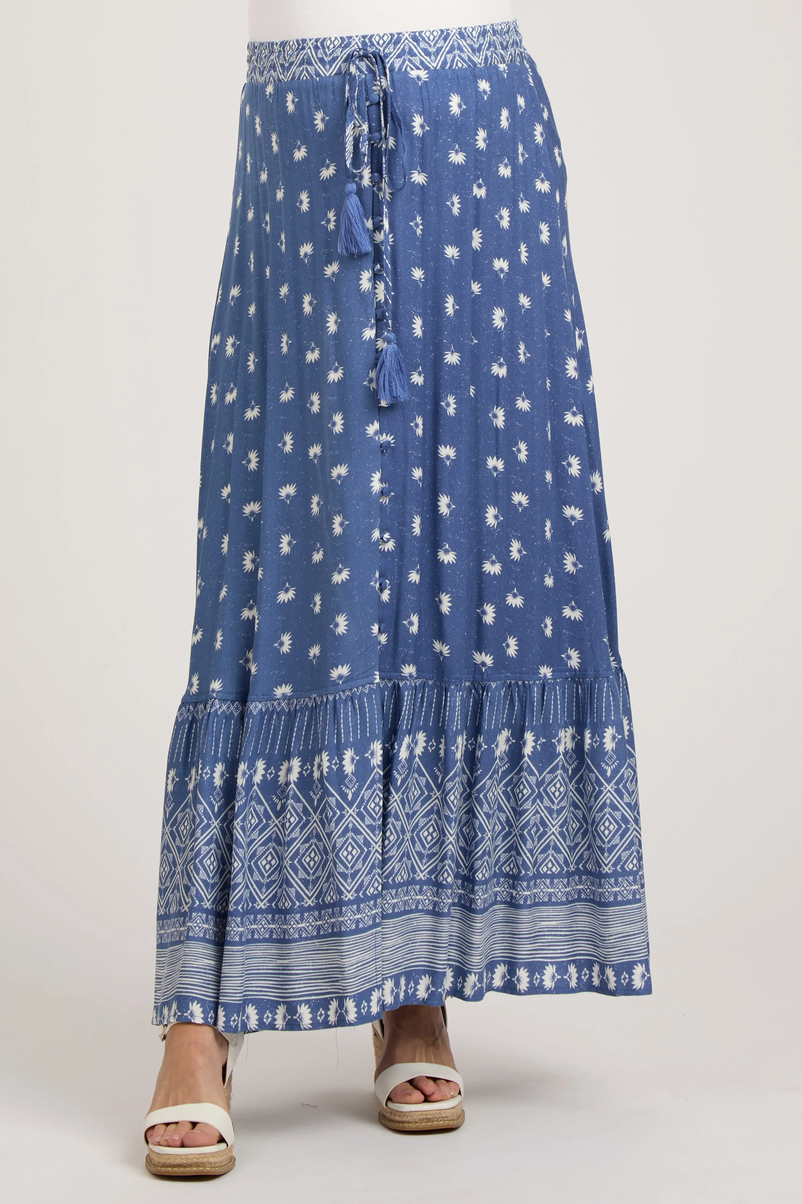 Blue Floral Button Front Maternity Maxi Skirt sold by Pinkblush product image thumbnail 3