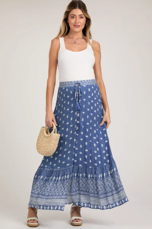 Blue Floral Button Front Maternity Maxi Skirt sold by Pinkblush