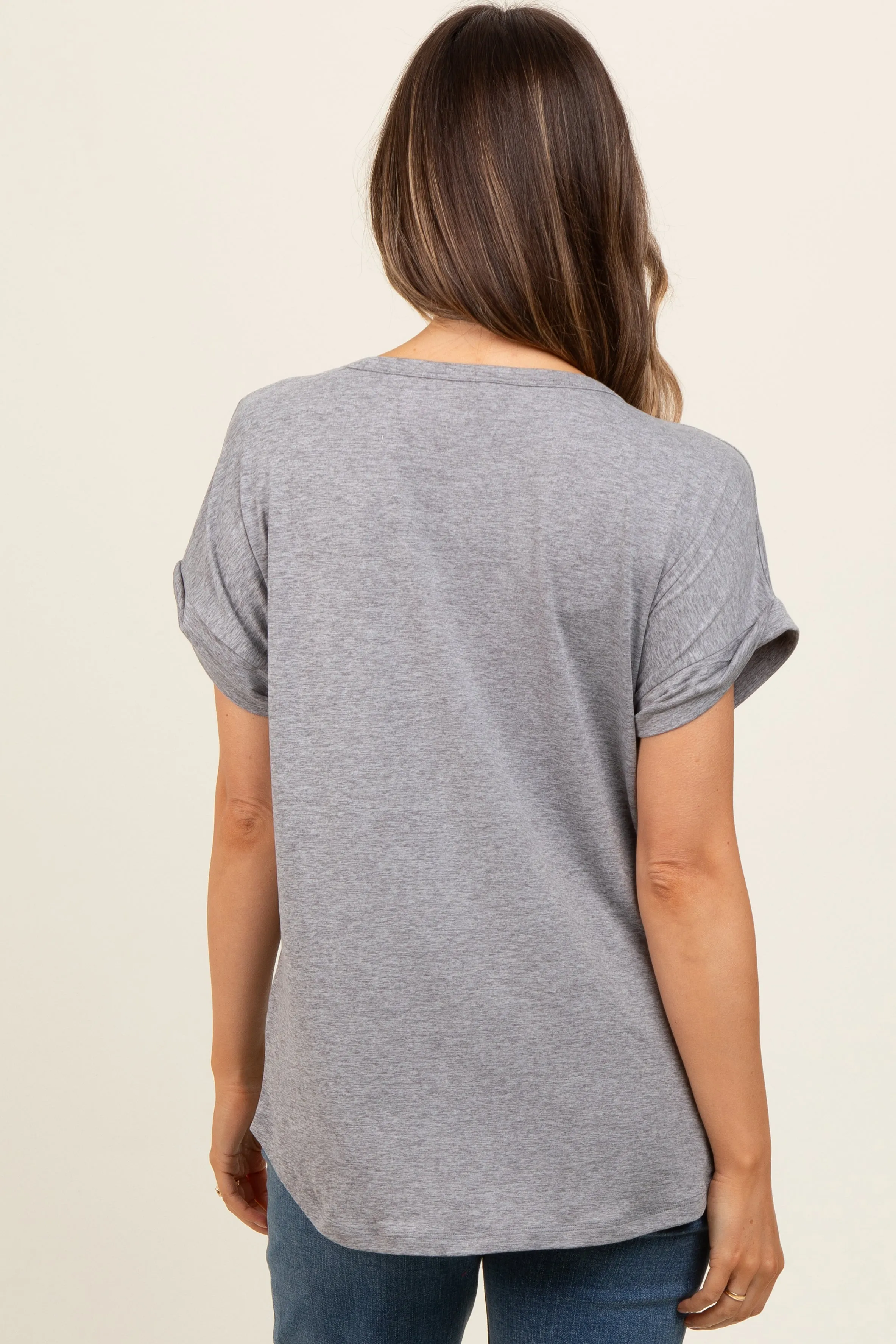 Grey Rolled Cuff Maternity Short Sleeve Top sold by Pinkblush product image thumbnail 4