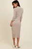 Beige Shimmer Mesh Long Sleeve Ruched Midi Dress sold by Pinkblush