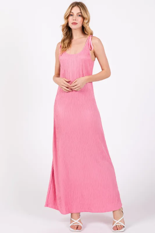 Pink Textured Tie Strap Midi Dress sold by Pinkblush